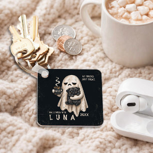 Llavero Fantasma Gruñón Sosteniendo Perro Pug Negro Meh Ha