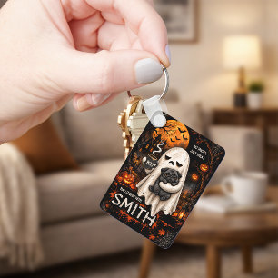 Llavero Fantasma Gruñón Sosteniendo Perro Pug Negro Meh Ha