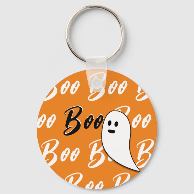 Llavero Fantasma Halloween naranja blanco negro (Anverso)