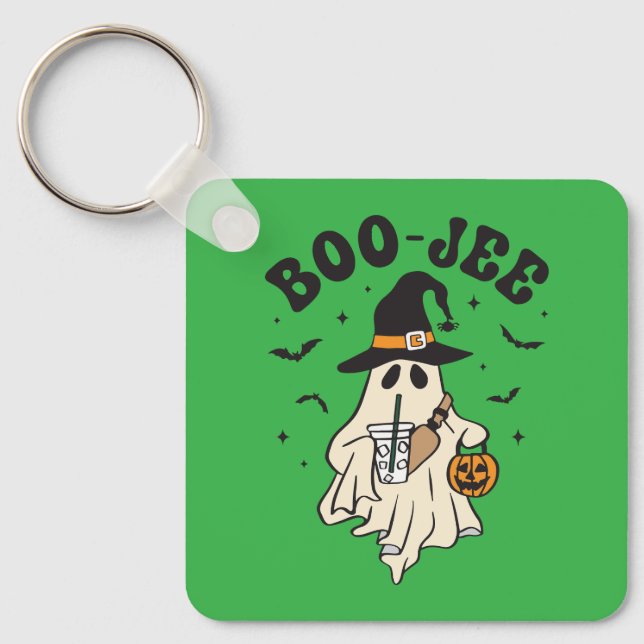 Llavero Fantasma lindo boo con café con hielo (Anverso)