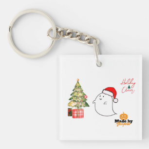 Llavero Fantasma lindo con Santa Hat y árbol de Navidad - 