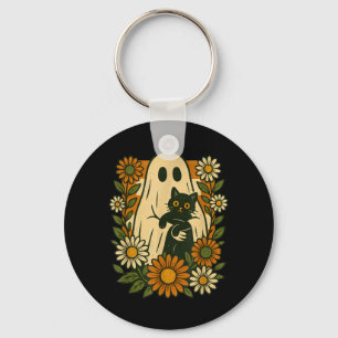 Llavero Fantasma Lindo Sosteniendo Gato Negro Floral Diver