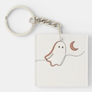 Llavero Fantasma minimalista y luna creciente de Halloween