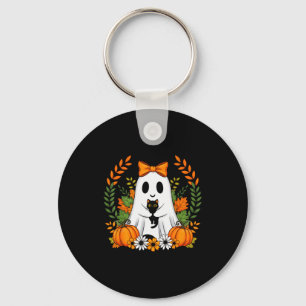 Llavero Fantasma vintage de Halloween sosteniendo gato neg