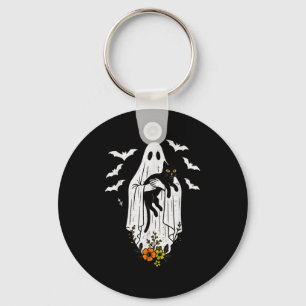 Llavero Fantasma vintage sosteniendo gato Halloween Gato K