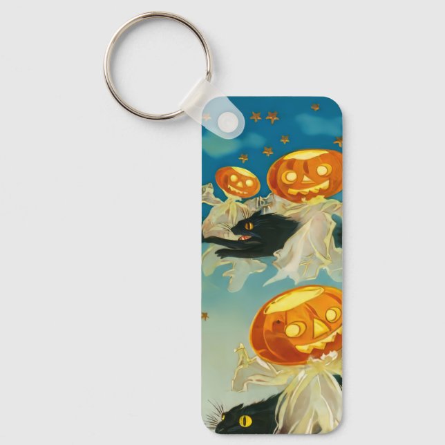 Llavero Fantasmas de calabaza de Halloween y gatos negros (Anverso)