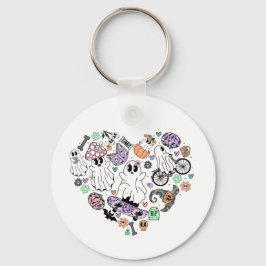 Llavero Fantasmas de Halloween retro y forma de corazón de