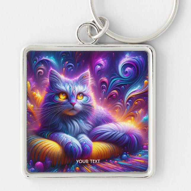 Llavero Fantasy Cute Blue Purple Cat (Frente)