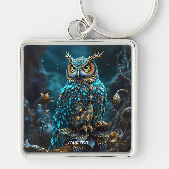 Llavero Fantasy Cute Brass Turquoise Owl (Frente)