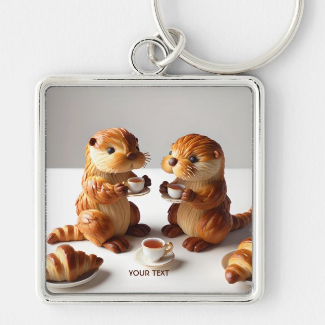 Llavero Fantasy Cute Croissants Otters Tea (Frente)