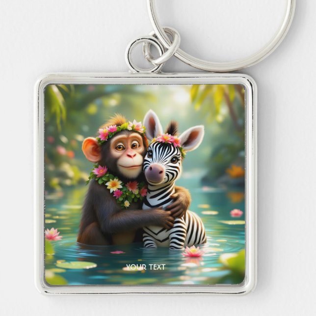 Llavero Fantasy Cute Monkey Zebra Hug (Frente)