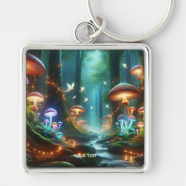 Llavero Fantasy Cute Mushrooms Forest Night (Frente)