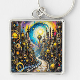 Llavero Fantasy Cute Resumen Ciudad Steampunk
