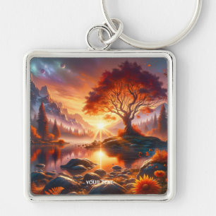 Llavero Fantasy Cute Sunset Naranja Tree