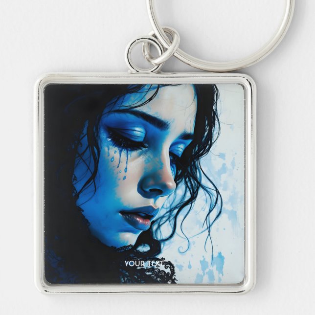 Llavero Fantasy Cute Triste Chica Azul (Frente)