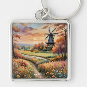 Llavero Fantasy Cute Windmill Flowers Field