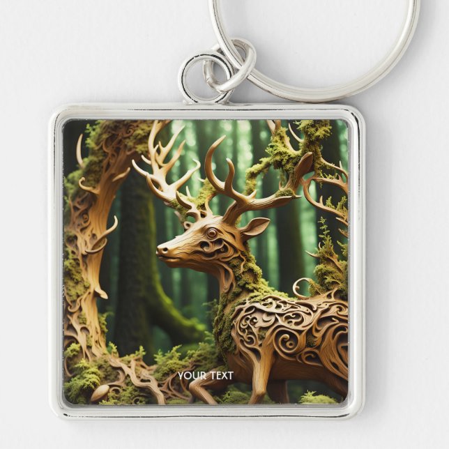 Llavero Fantasy Cute Wooden Carving Deer (Frente)