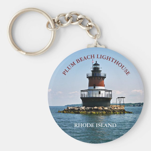 Llavero Faro de Plum Beach, cadena de claves de Rhode Isla (Frente)