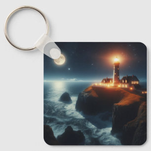 Llavero Faro náutico/costero de noche con luna