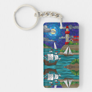 Llavero Faro Rojo Mar Vela Buques Mar Cielo Starry