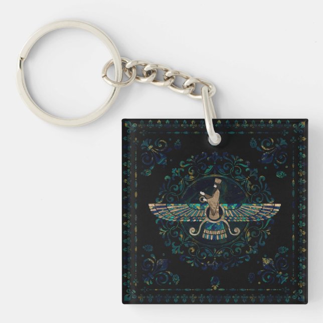 Llavero Farohar - Faravahar - Mármol Fravashi y oro (Frente)