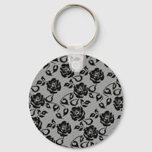 Llavero Faux Black Lace Rosa Fishnet Keychain