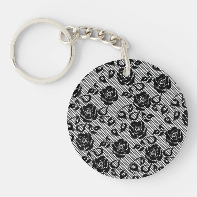 Llavero Faux Black Lace Rosa Fishnet Keychain Gift (Frente)