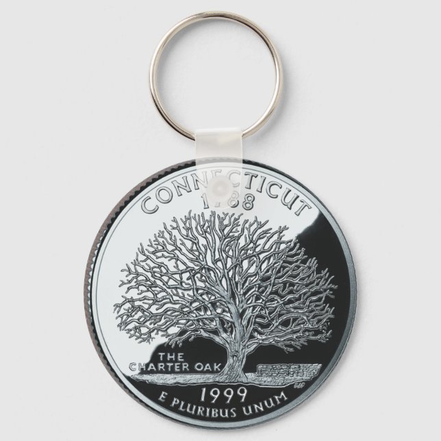 Llavero Faux Connecticut State Quarter Charter Oak Tree (Anverso)