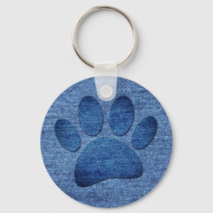 Llavero Faux Denim Jeans Dog Paw Print
