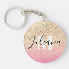 Llavero Faux Glitter Dos Tonos Rosa Oro Monograma 