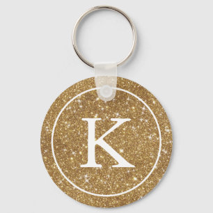 Llavero Faux Gold Purpurina Circle   Monograma inicial