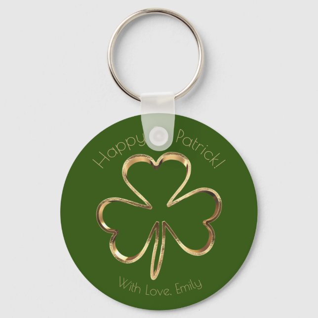 Llavero Faux Gold Shamrock Clover Personalizado Textos St. (Anverso)