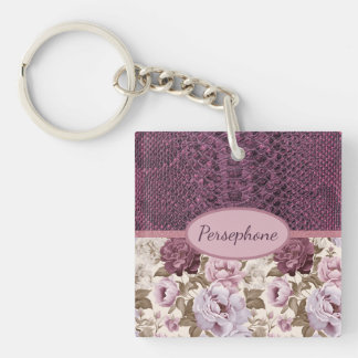 Llavero Faux plum piel de serpiente floral