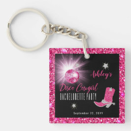 Llavero Faux Purpurina Pink Disco Cowgirl Bachelorette