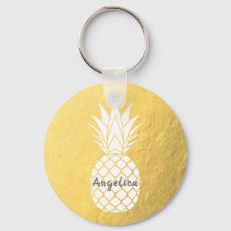 Llavero Faux Relieve metalizado dorado White Pineapple Key