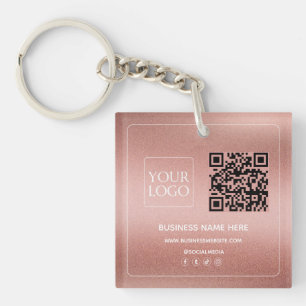 Llavero Faux Rosa Gold Logotipo comercial del código QR