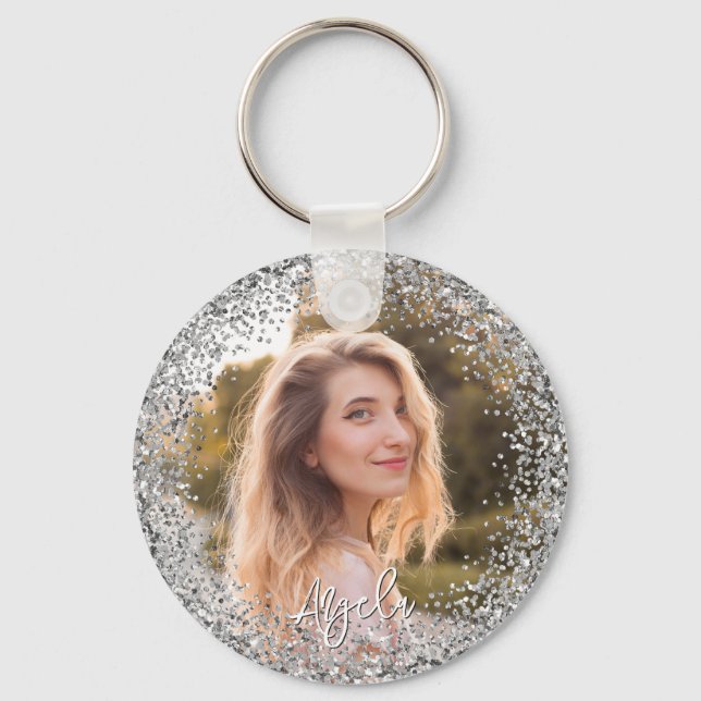 Llavero Faux Silver Glitter Photo (Anverso)