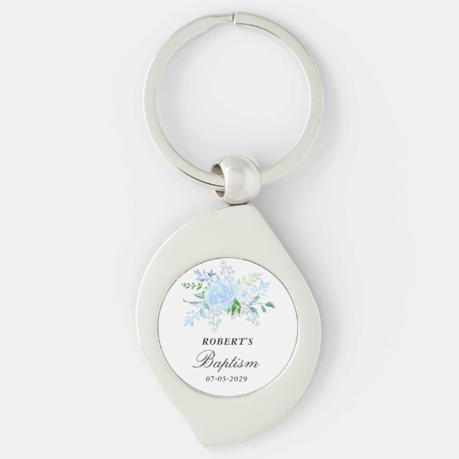 Llavero Favor de Bautizo Floral Blue Boy (Anverso)