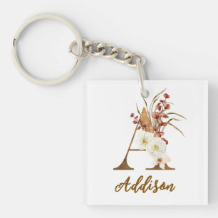 Llavero Favor de boda con monograma de letra A floral boho
