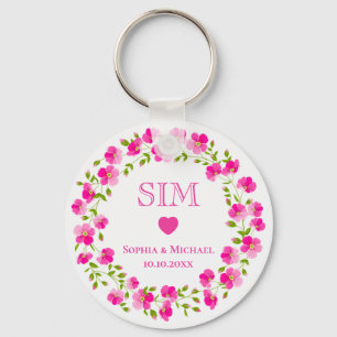 Llavero Favor de boda de corona floral rosa elegante con m
