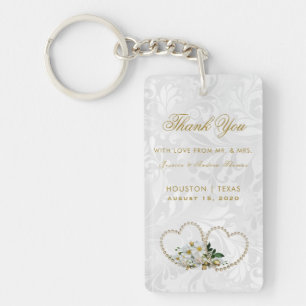 Llavero Favor de boda de damasco Pearl Hearts & Flowers