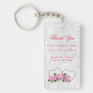 Llavero Favor de boda de damasco Pearl Hearts & Roses