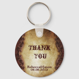 Llavero favor de casamiento rústico vintage de campo occid