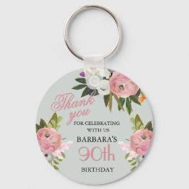 Llavero Favor de cumpleaños número 90 Elegante Floral
