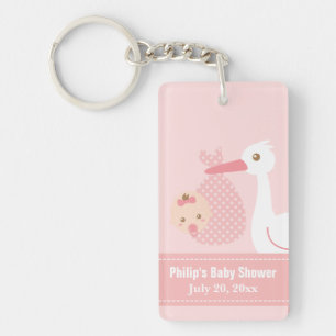 Llavero Favor de fiesta de baby shower - Cigüeña entrega a
