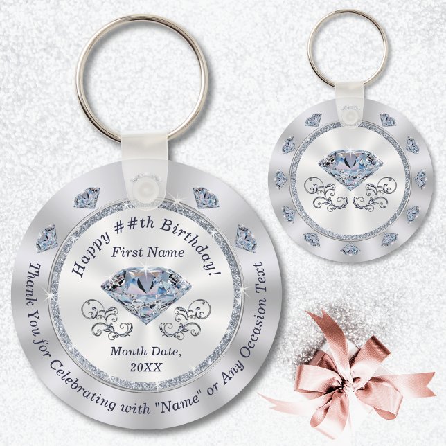 Llavero Favores de Cumpleaños Personalizados para Adultos. (75th birthday souvenirs for mom. Diamond birthday party favors. 60th birthday party favors. 60 year.)