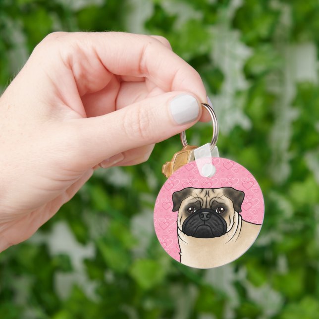 Llavero Fawn Pug Dog La Cabeza Del Perro De Cerco En Los C (Mano)