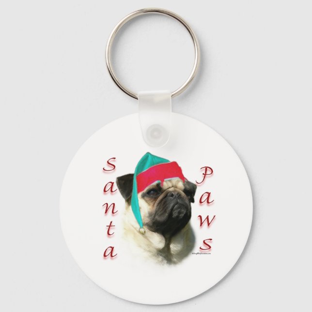 Llavero Fawn Pug Santa Paws (Anverso)