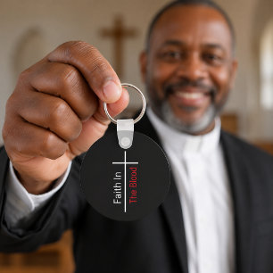 Llavero Fe en la Cruz Cristiana Blanca Sangre