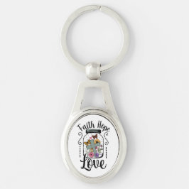 Llavero Fe, esperanza, amor Oval Keychain Metalizado